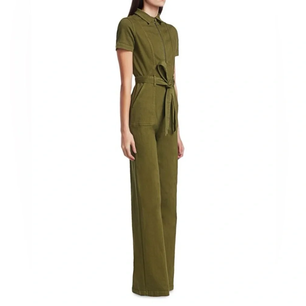 ALICE + OLIVIA || Wide-Leg Belted Denim Jumpsuit in Army Green - SZ 24 ✨NWT✨ - Picture 13 of 13